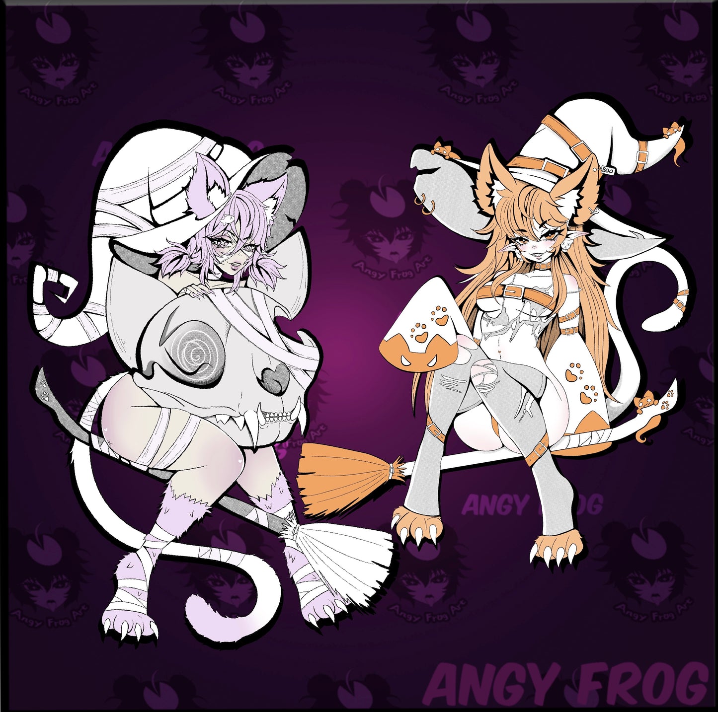 Halloween Witch Kitties Sticker